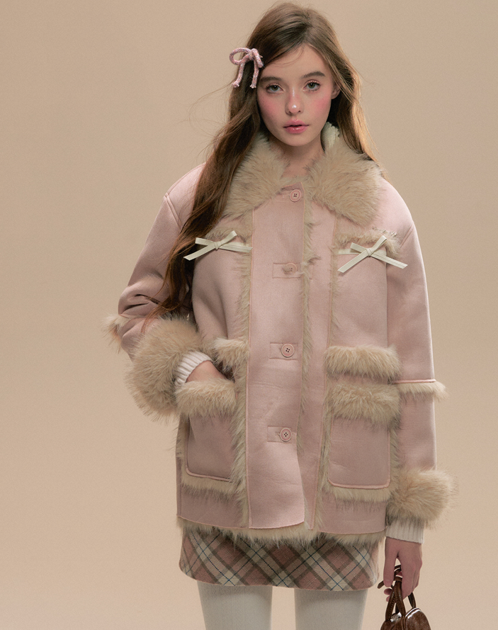 Fur Stitch Girly Warm Short Coat SUN0095