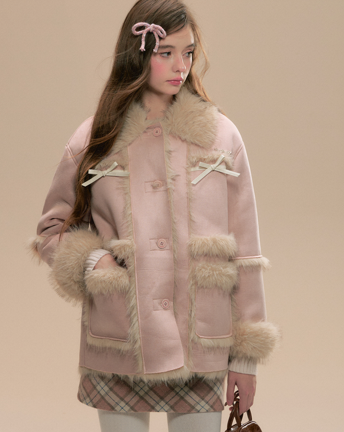 Fur Stitch Girly Warm Short Coat SUN0095