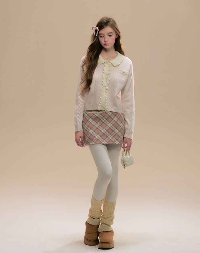 Flower Lace Collar Ruffle & Cable Girly Cardigan SUN0099