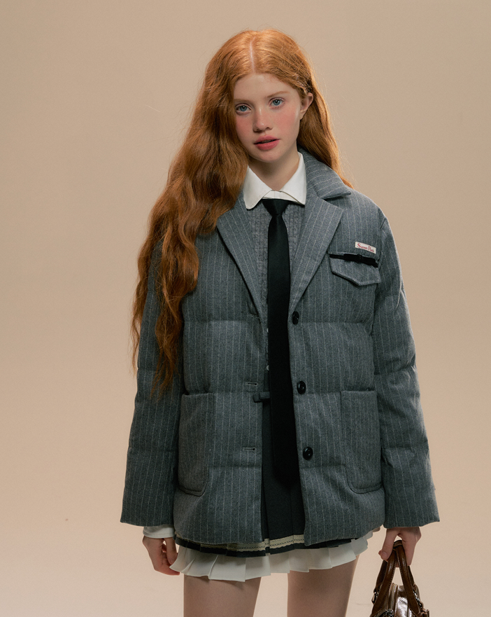 Suit Style Striped Down Jacket SUN0097