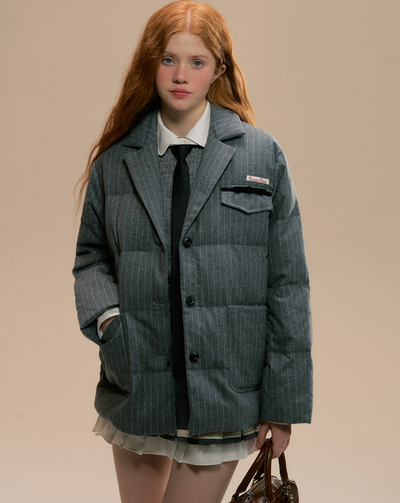 Suit Style Striped Down Jacket SUN0097