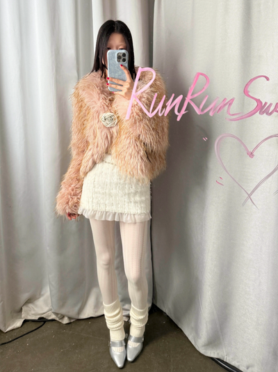 pink rose short loose fur coat RUS0034