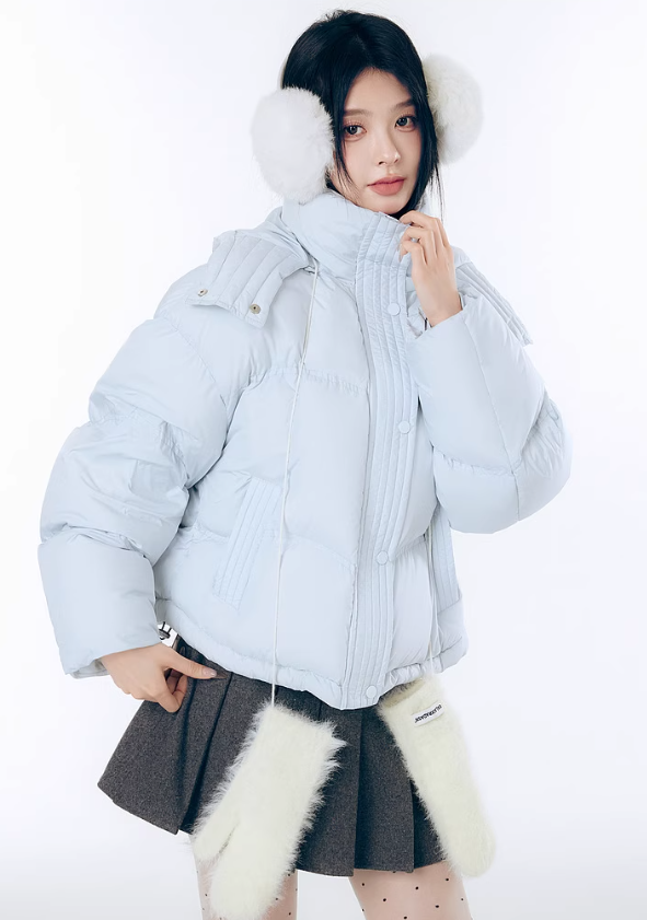 Short length hooded round silhouette warm down jacket LAC0244