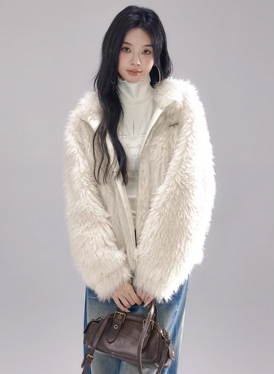 Long imitation fur jacket with rabbit ears hood LAC0250