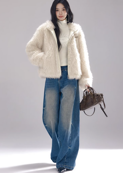 Long imitation fur jacket with rabbit ears hood LAC0250