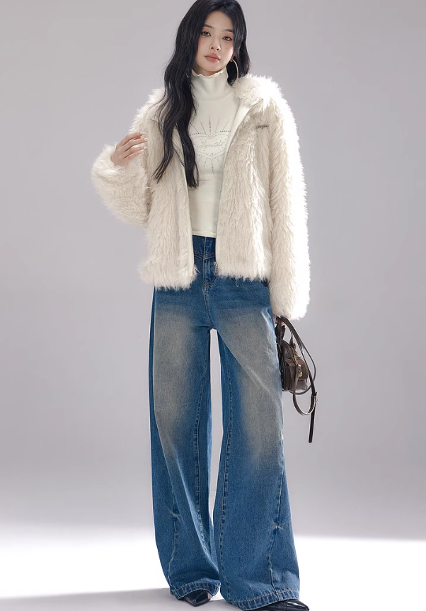 Long imitation fur jacket with rabbit ears hood LAC0250