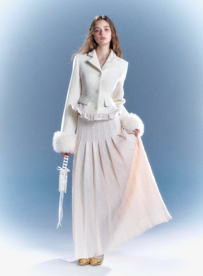 Wool coat jacket with cape + long skirt RUS0031