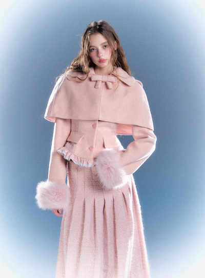 Wool coat jacket with cape + long skirt RUS0031