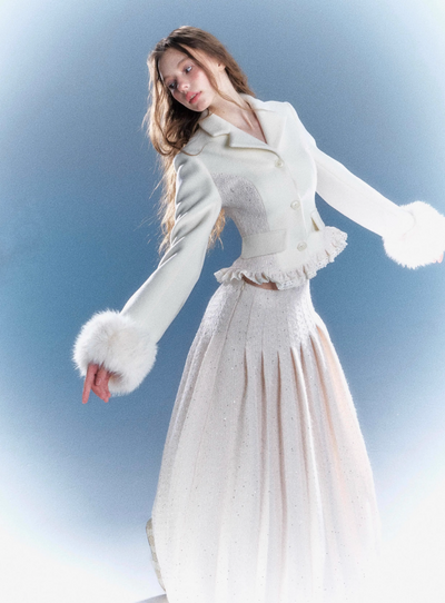 Wool coat jacket with cape + long skirt RUS0031