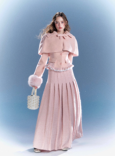 Wool coat jacket with cape + long skirt RUS0031