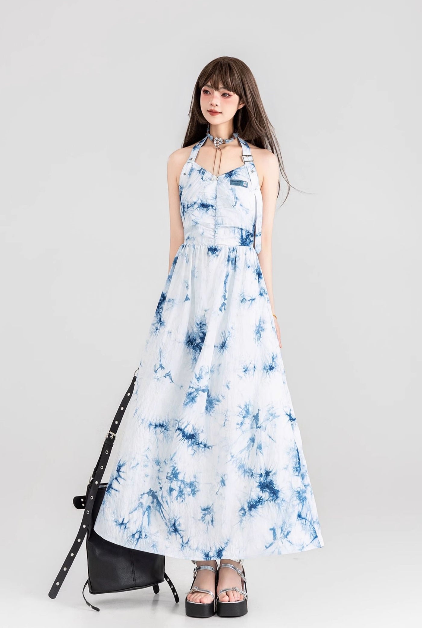 Tie-dyed Halter Neck Suspender Backless Long Dress KEI0099