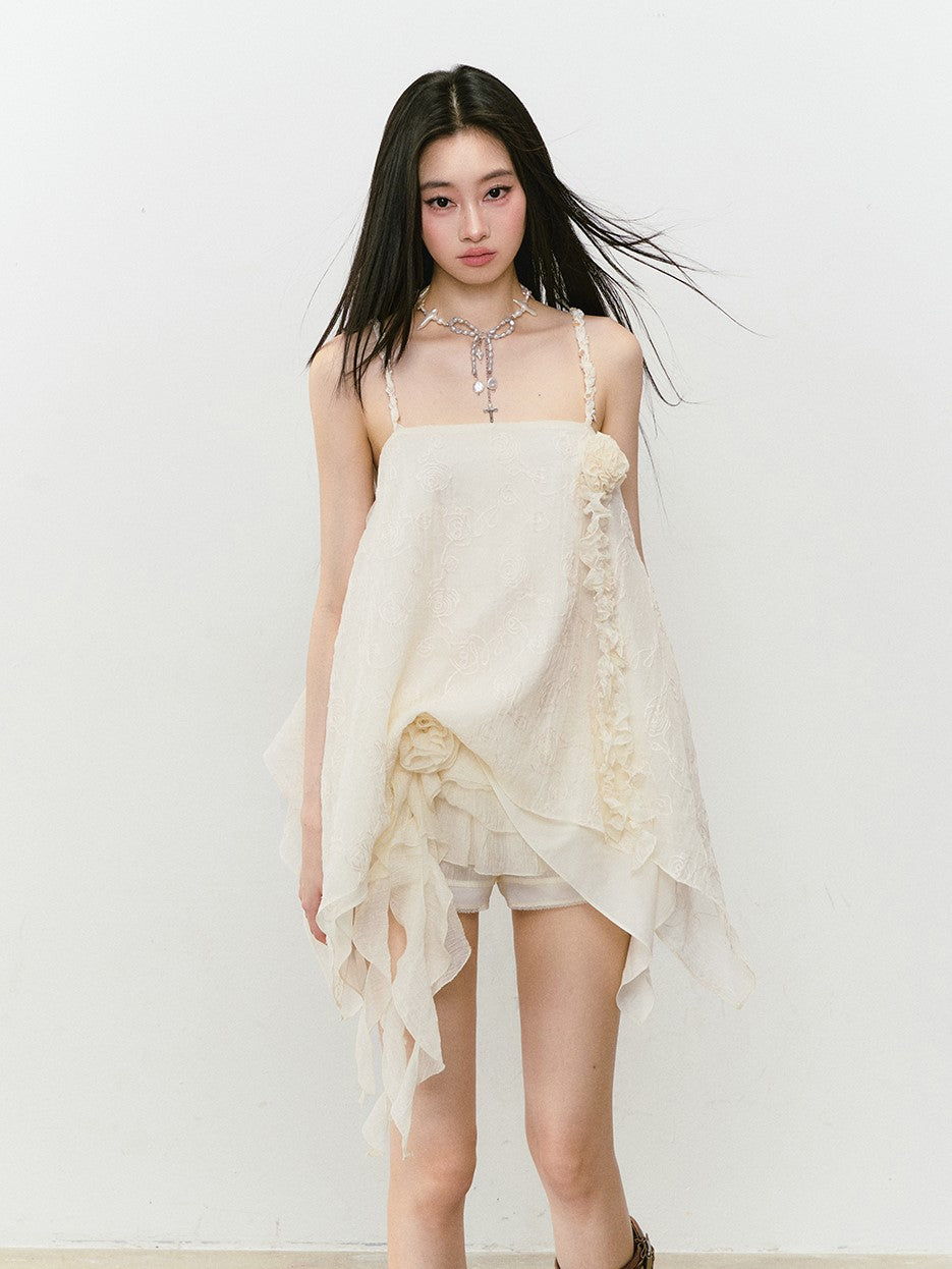 Flower Irregular Suspender Dress VIA0302