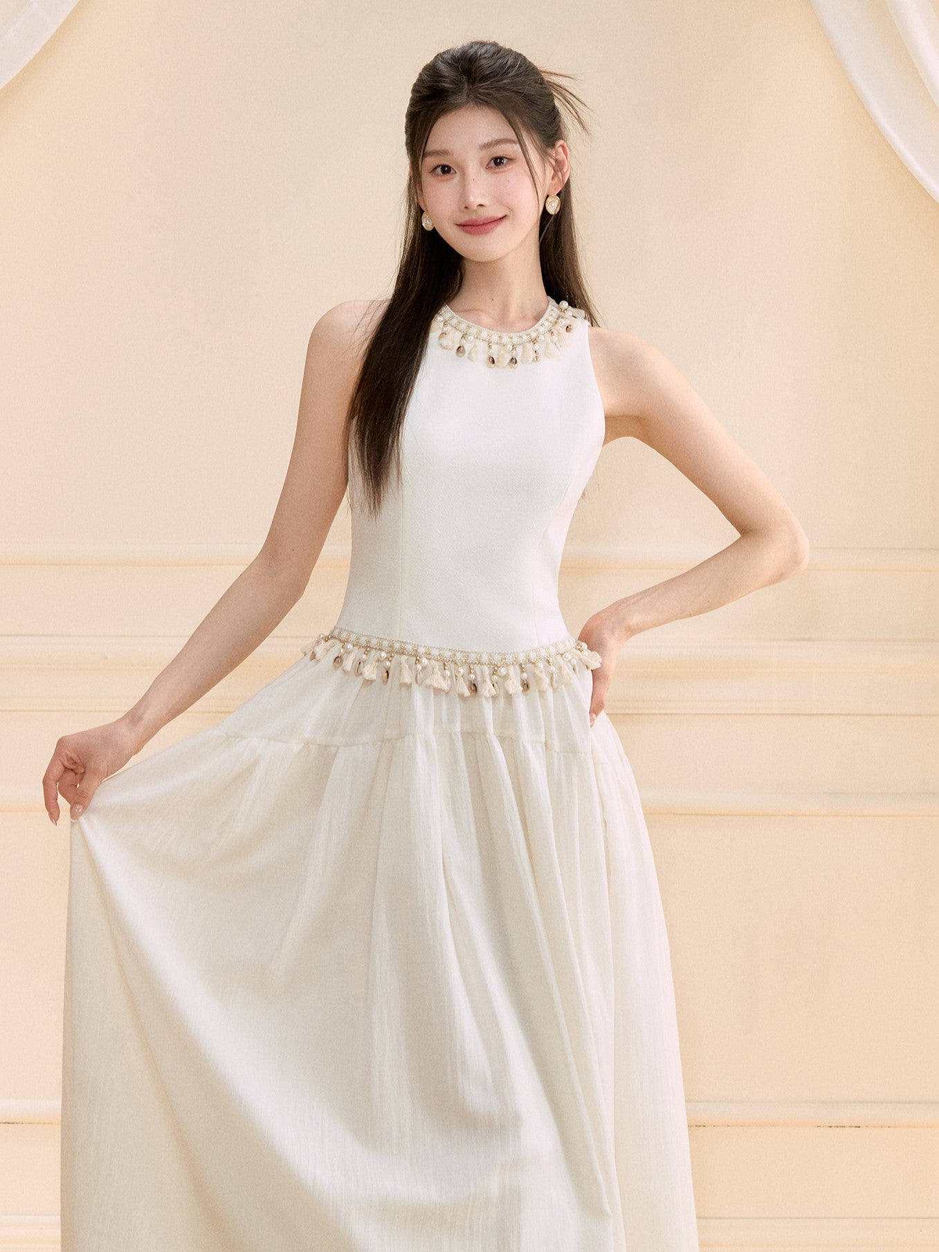 Beaded Sleeveless Long Dress OSH0126