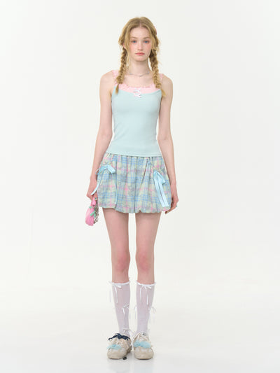 High Waist Blue Bow Plaid Skirt ZIZ0277