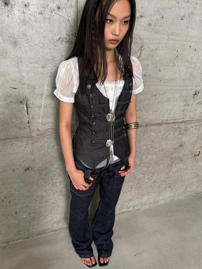 V-neck Metal Slim Zipper Vest DOU0131