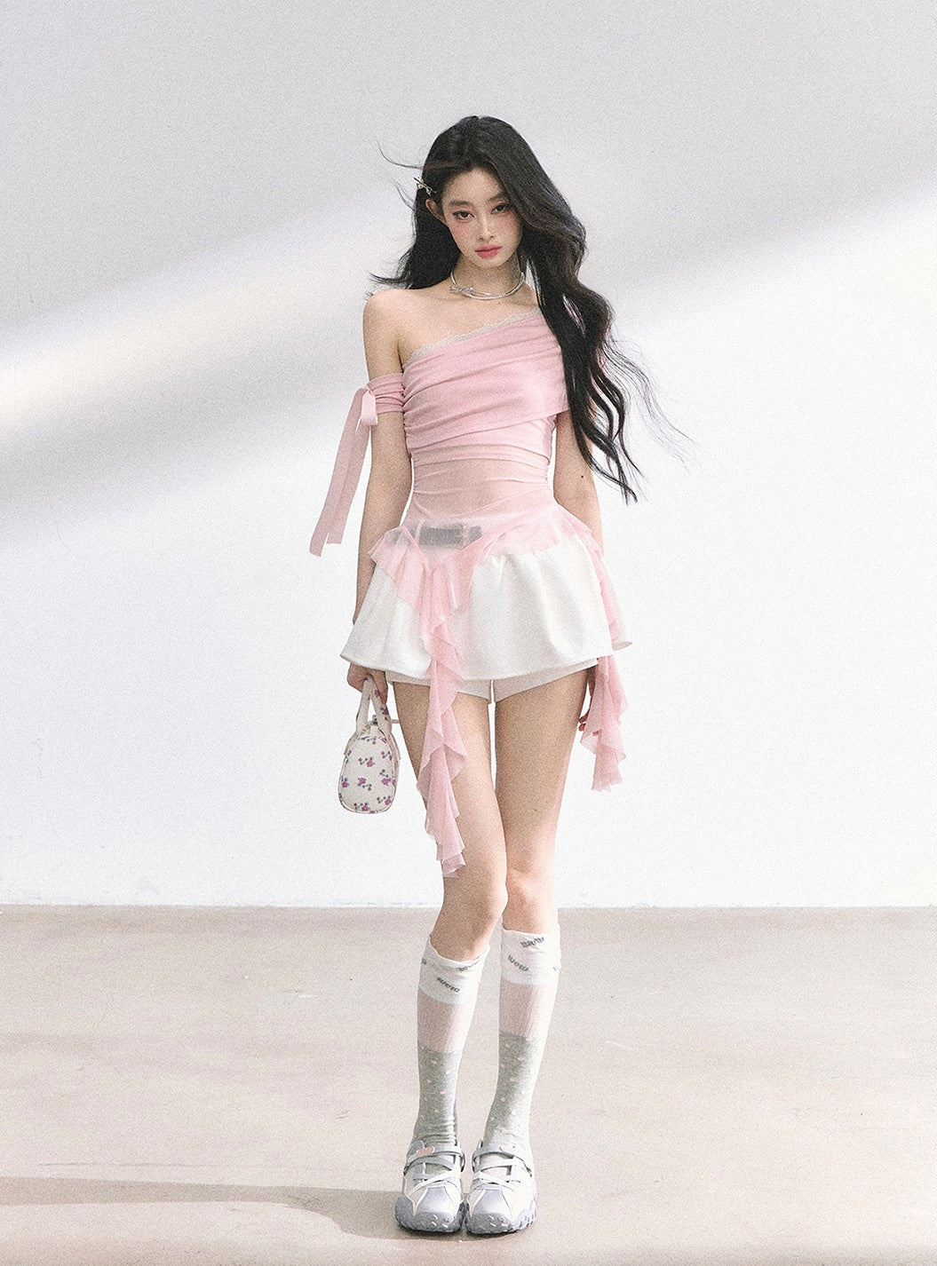 Off-shoulder Transparent Mesh Top DIA0510