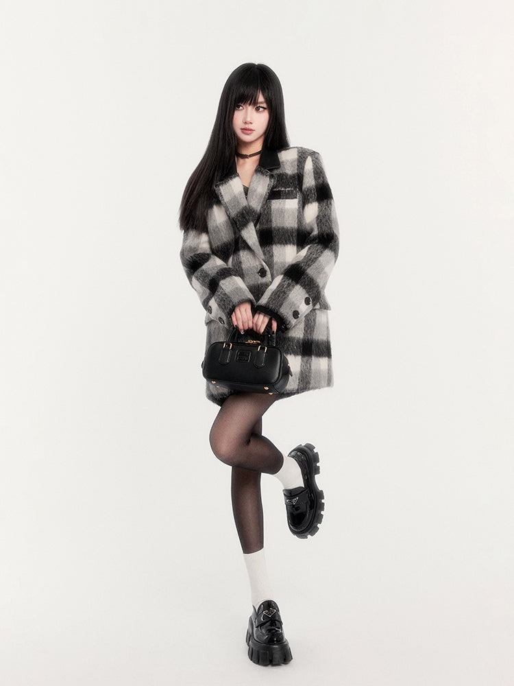 Retro College Style Warm Plaid All-match Woolen Coat VOC0269