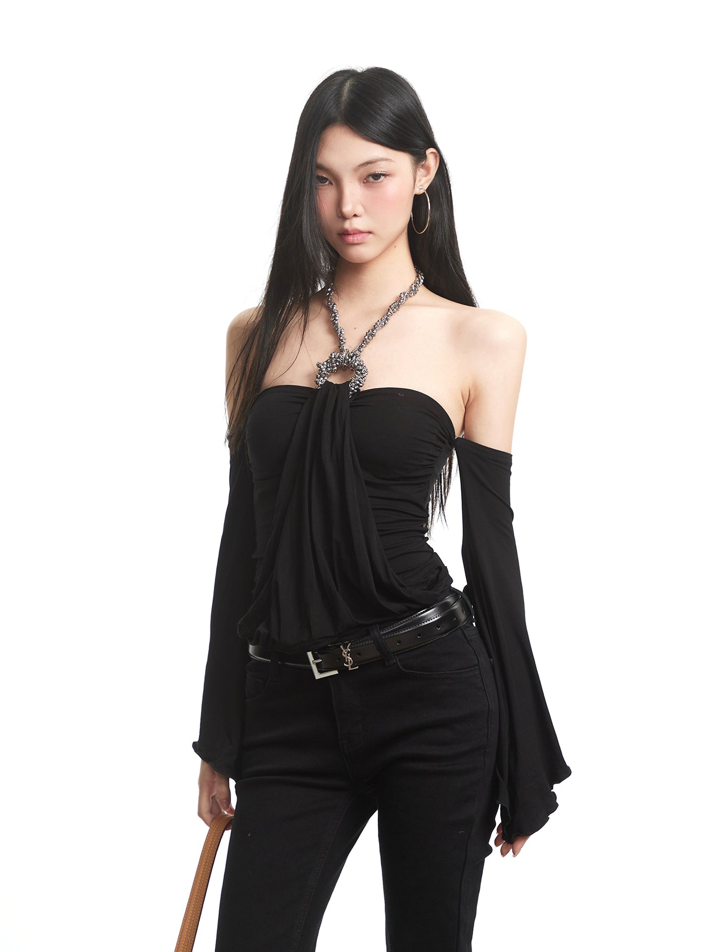 Off-Shoulder Long-Sleeve Bandeau T-Shirt UNC0312