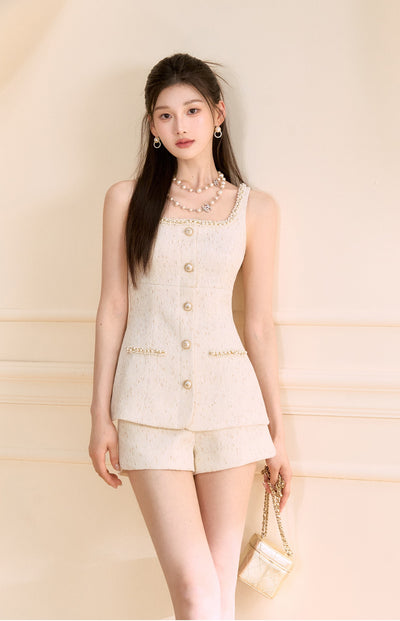 Square Collar Beaded Vest/Shorts OSH0154