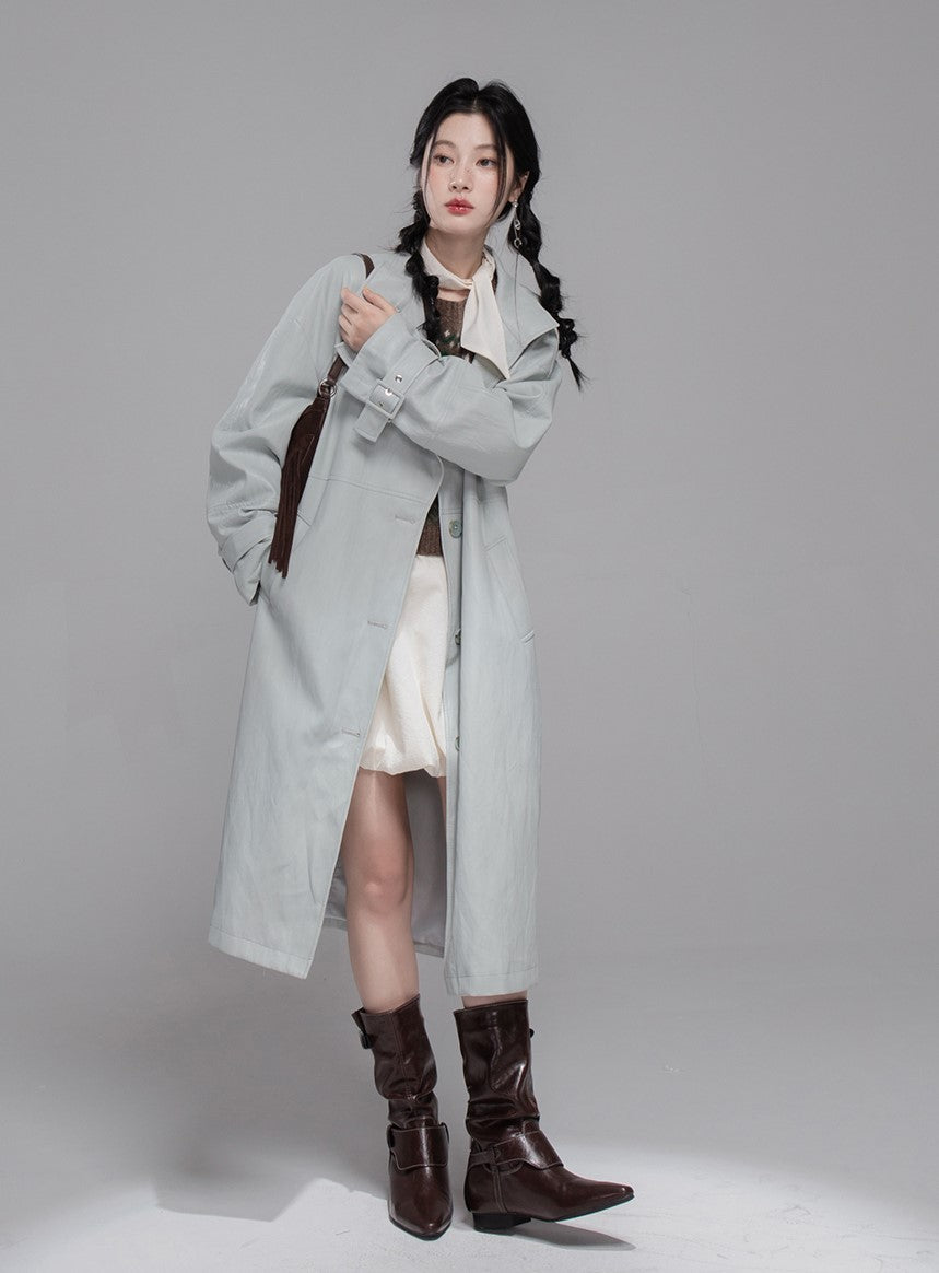 Gray Blue Leather Coat COT0354