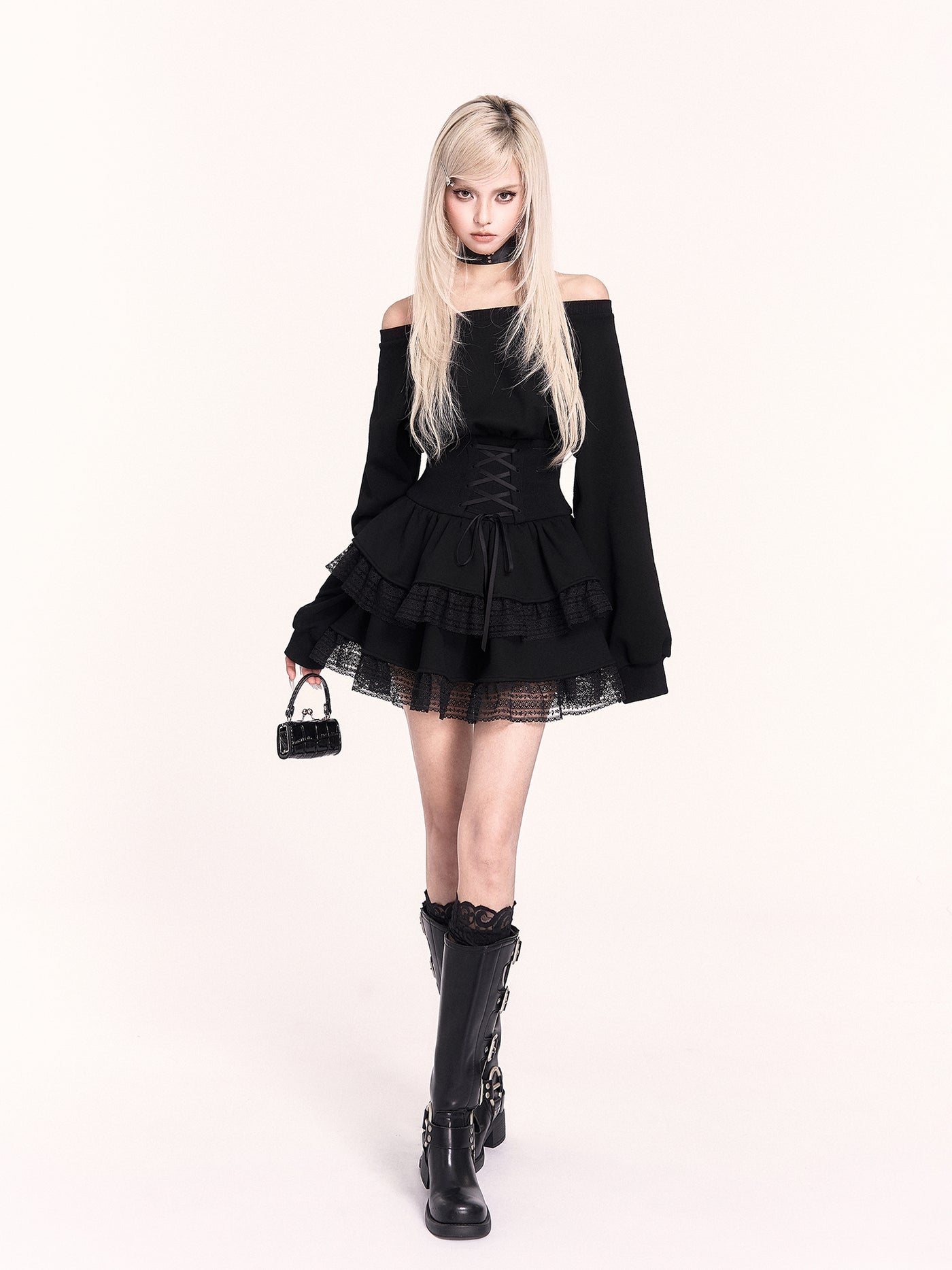 Lace Sweatshirt Puff Dress VOC0477