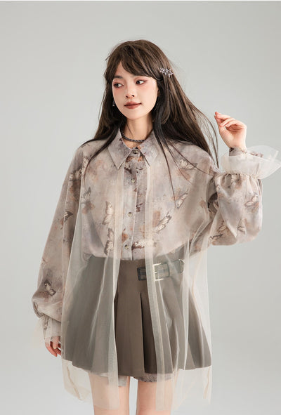 Blended Butterfly Flower Long Sleeve Shirt KEI0164