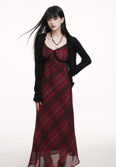 Red Plaid Suspender Dress LAD0177