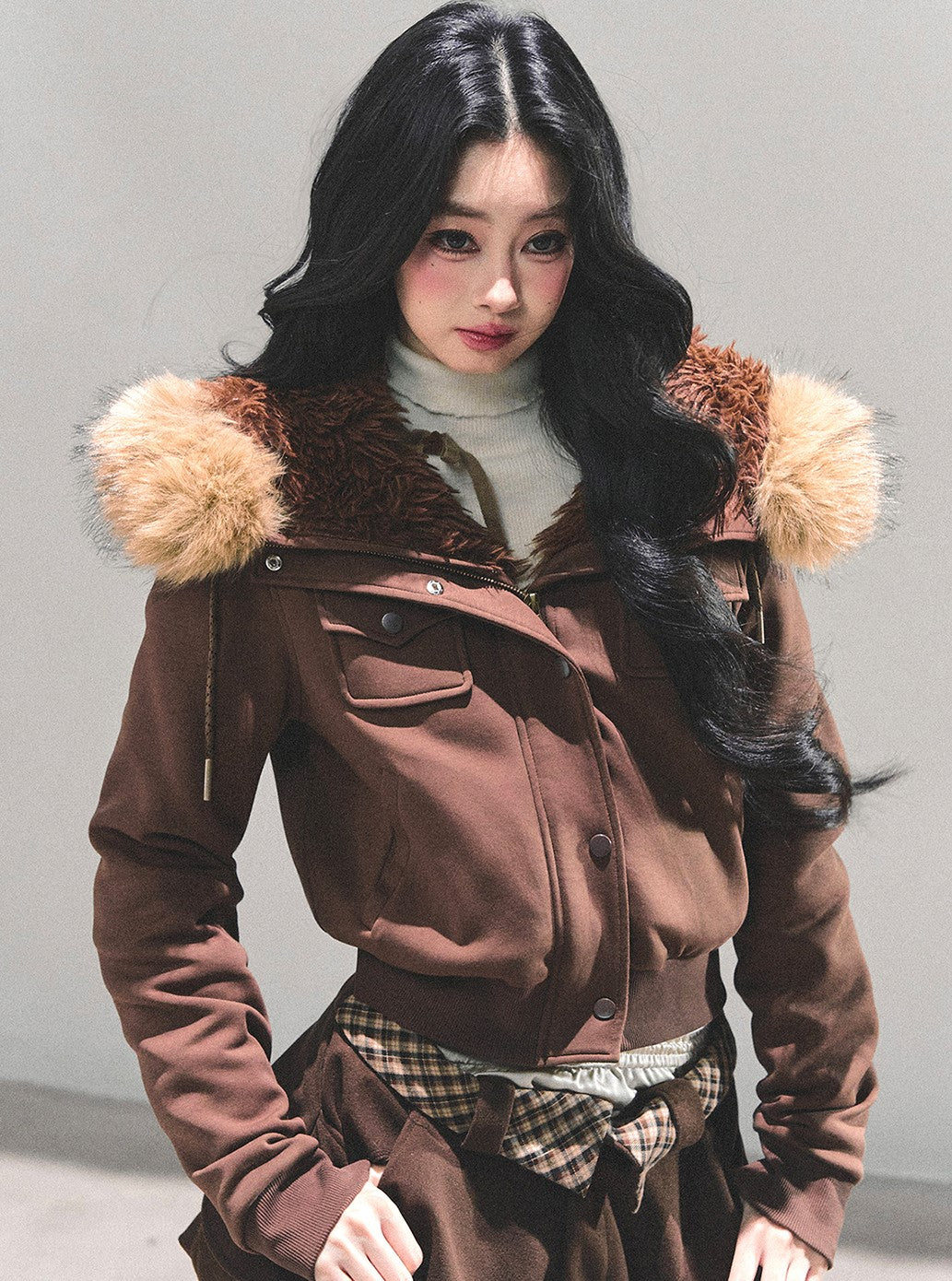 Snowy Fur Hooded Pocket Jacket DIA0717