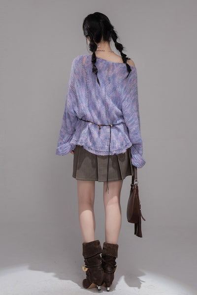 Purple Flower One Shoulder Sweater COT0363