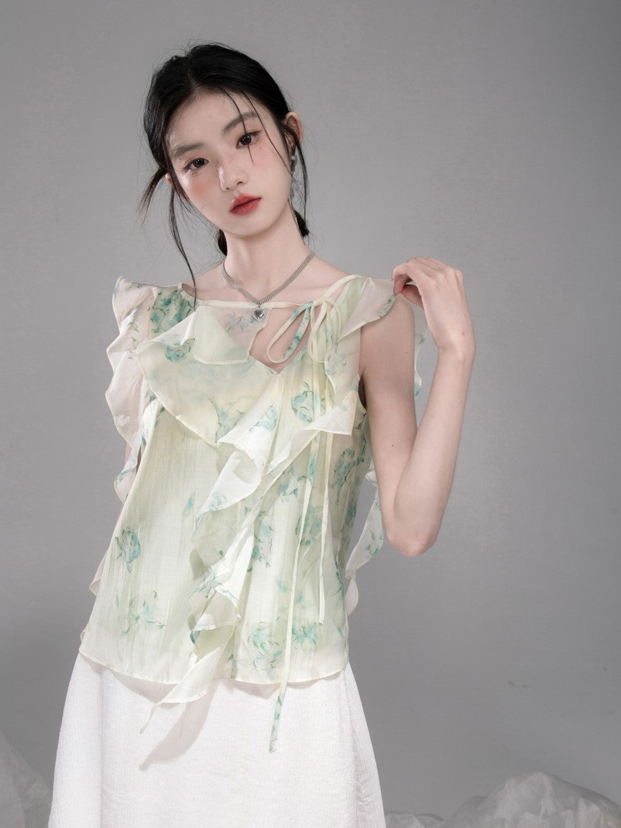 Irregular Lotus Leaf Collar Chiffon Shirt COT0330