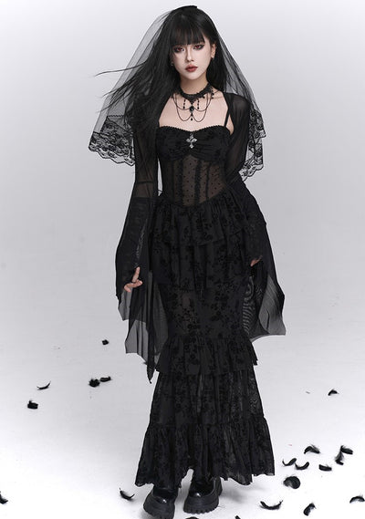 Black Fishtail Suspender Dress/Shawl LAD0242
