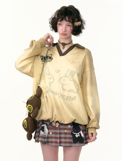 Gradient Rabbit Prints V-neck Sweatshirt ZIZ0305