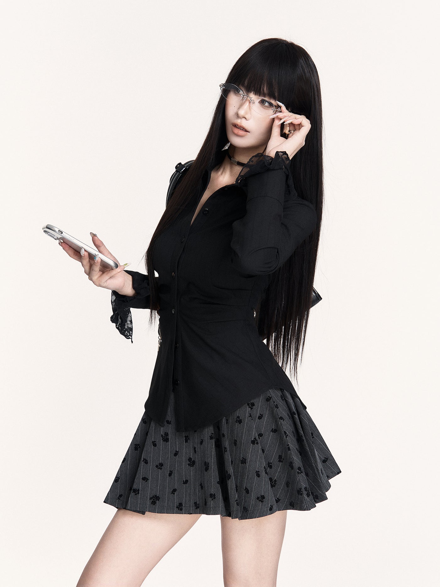 Striped Lace Long-sleeved Shirt VOC0454