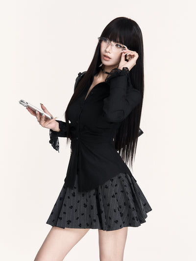 Striped Lace Long-sleeved Shirt VOC0454