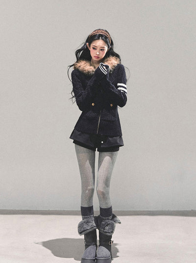 Long-sleeved Hooded Knit Cardigan DIA0665