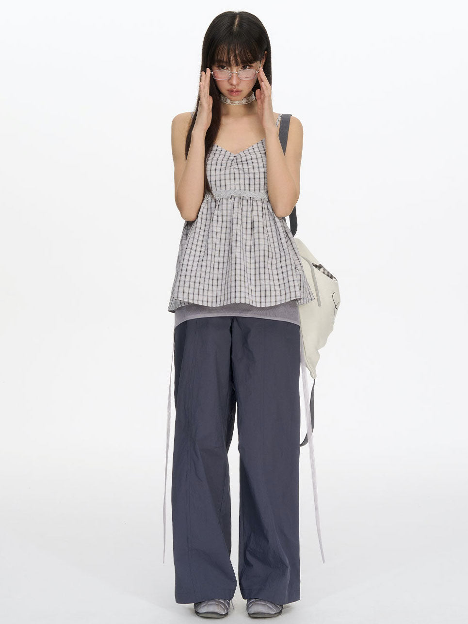 Plaid Chiffon V-neck Camisole NEC0200