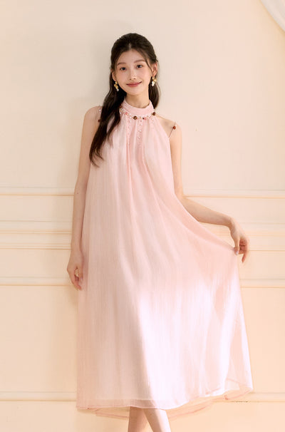Halter Neck Beaded A-line Long Dress OSH0171