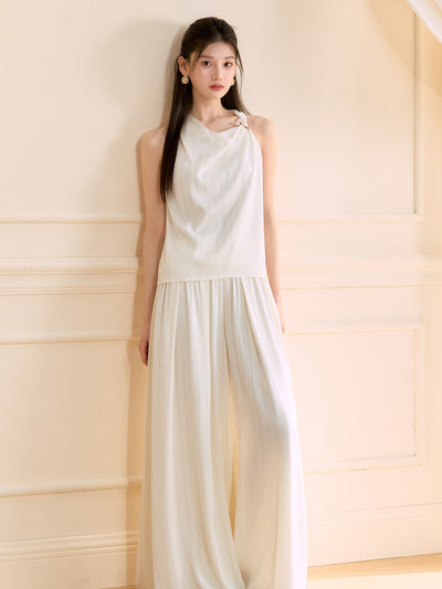 Asymmetrical Shirt/Wide-leg Pants OSH0128