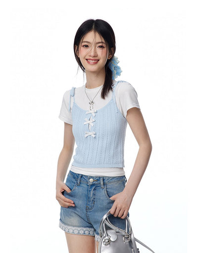 Bow Knitted Camisole/Short-sleeved T-shirt NTO0114