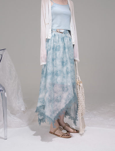 Blue Bow Collar Shirt+Irregular Skirt COT0316