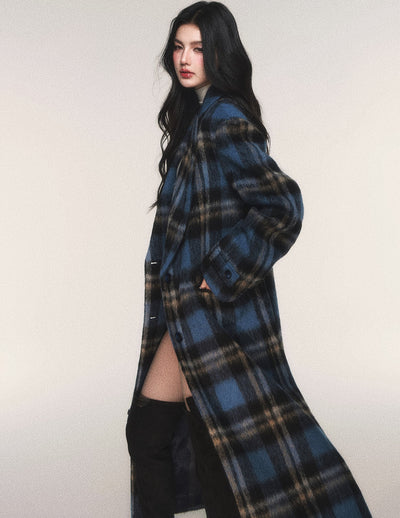 Blue Plaid Long Wool Coat LUL0215