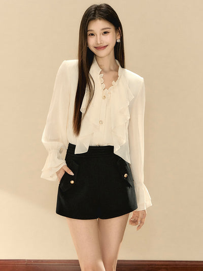 High Waist Gold Button Shorts OSH0137