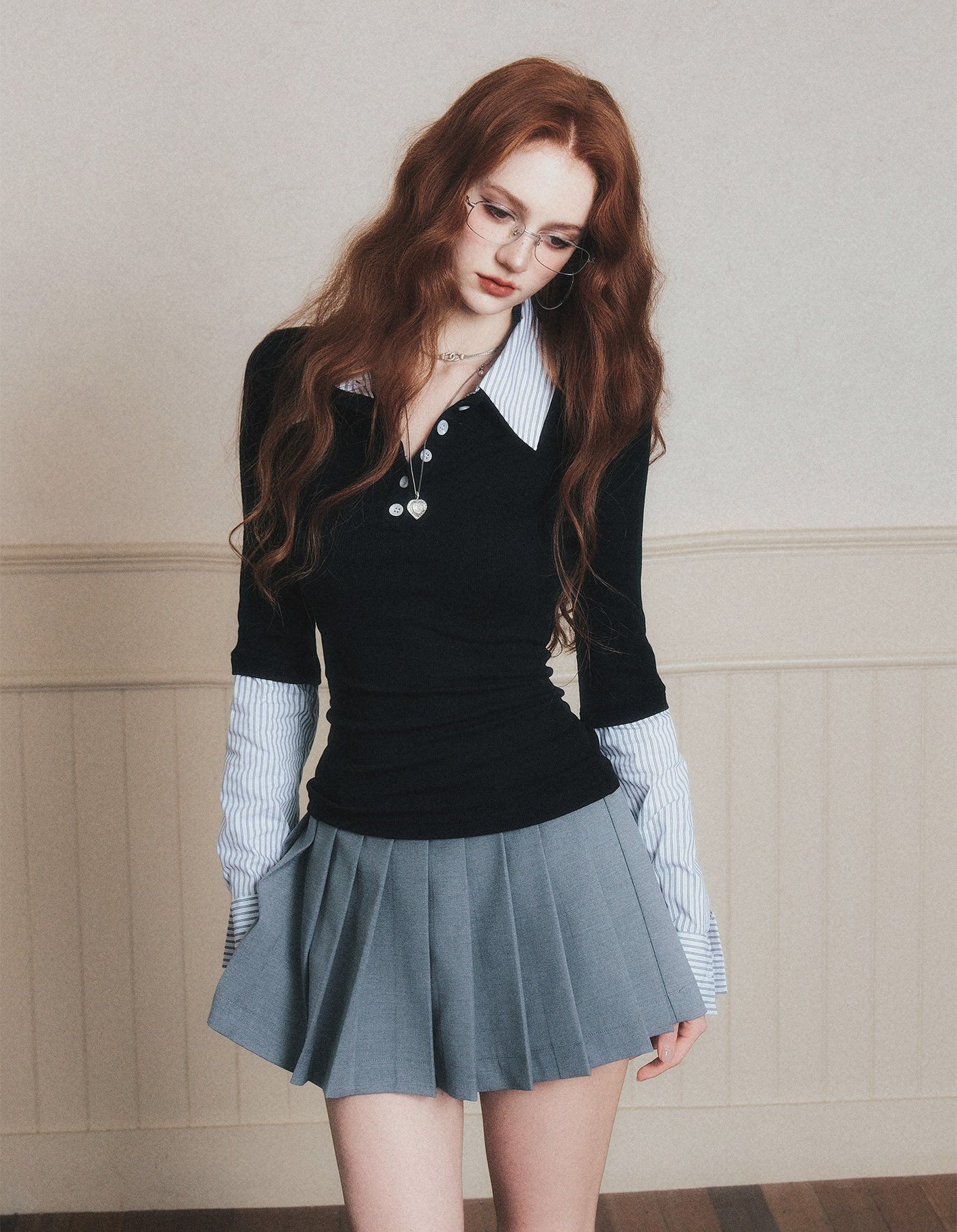 Fake Two-piece Polo Collar Shirt LUL0190