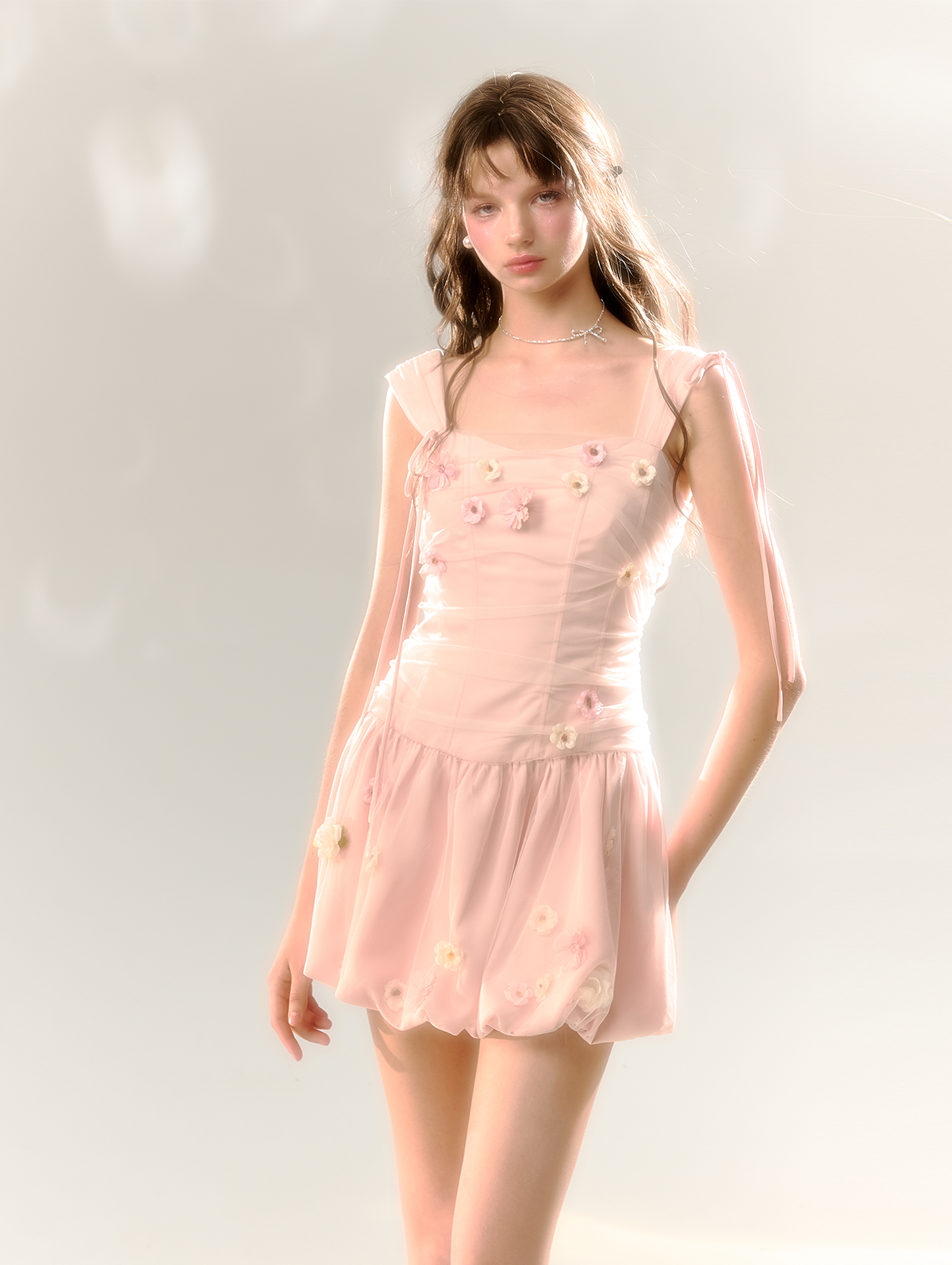 Pink Handmade Flower Suspender Dress SUN0064