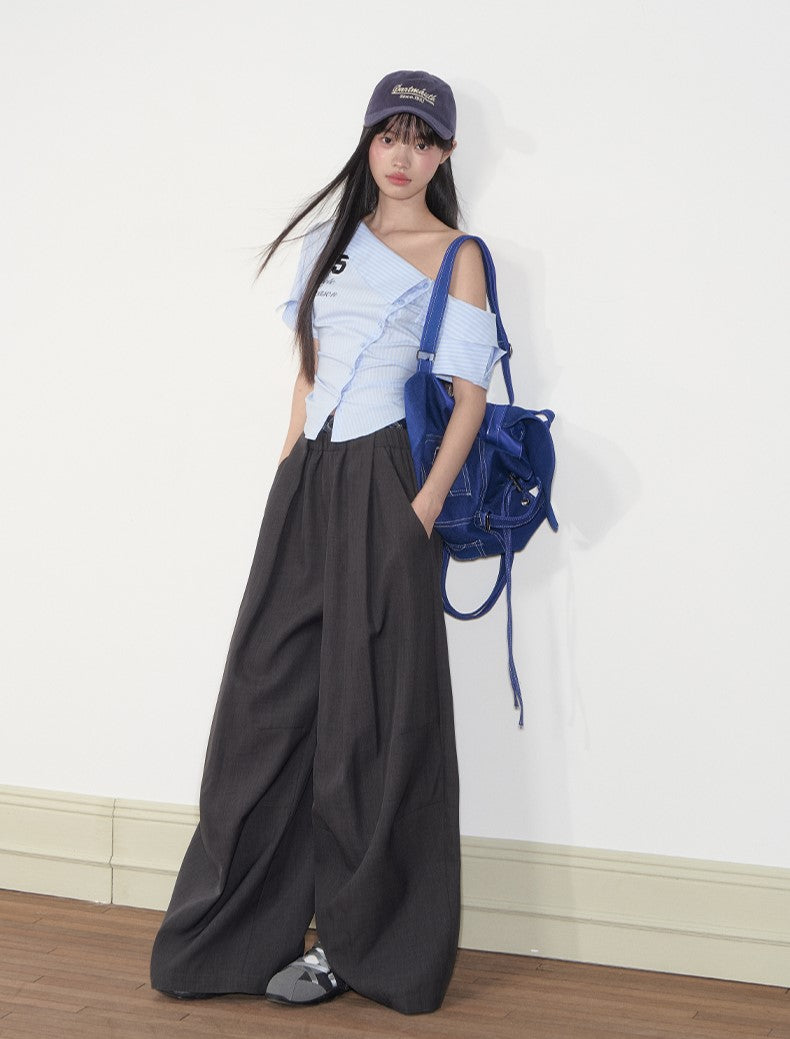 Casual Oblique Shoulder Striped Shirt SOO0012