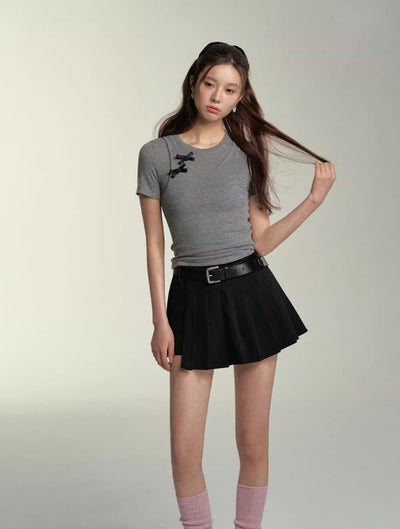 Detachable Bow Fake Two-piece Short Sleeves Knit SOM0053