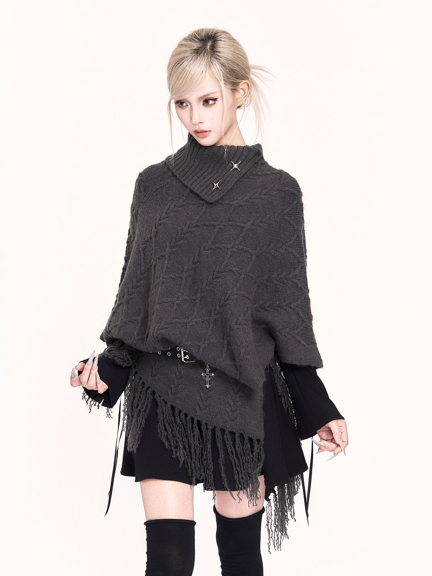 High-neck Asymmetrical Shawl Sweater VOC0483