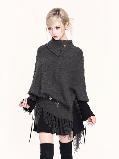 High-neck Asymmetrical Shawl Sweater VOC0483