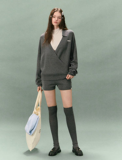 Casual Collared V-neck Sweater/Shorts LAL0234