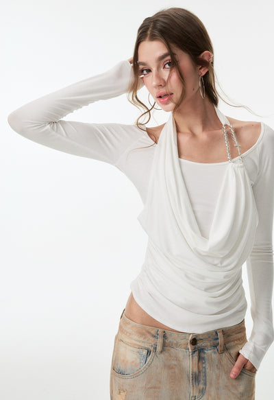 Cross Rhinestone Long Sleeves Top 4MU0157